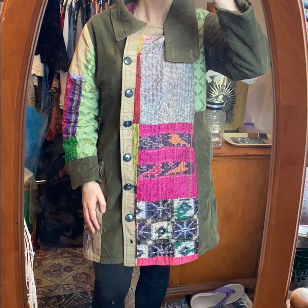 Hippie embroidered corduroy winter pea coat